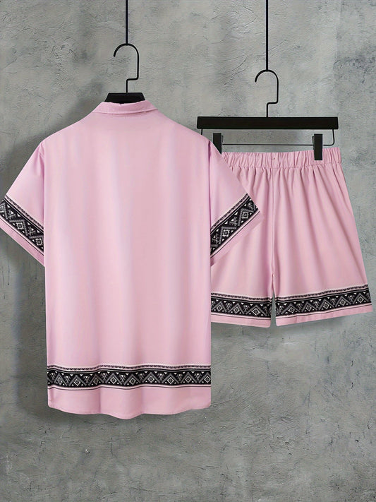 Boho letní set pánský dvoudílný košile a šortky uvolněný - Malik