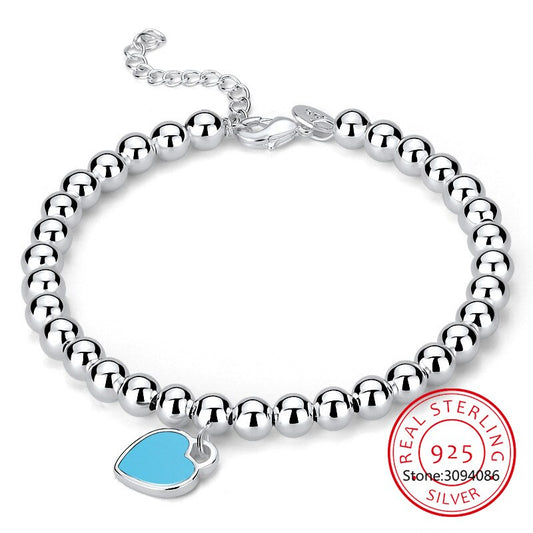 Armband aus Sterlingsilber mit blauen Herzanhänger, Damen Schmuck, 925 Silber, Geschenkidee.