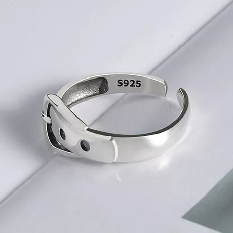 Silberner S925-Ring in Gürtel-Design, verstellbar, modisch, Schmuck für Damen und Herren.