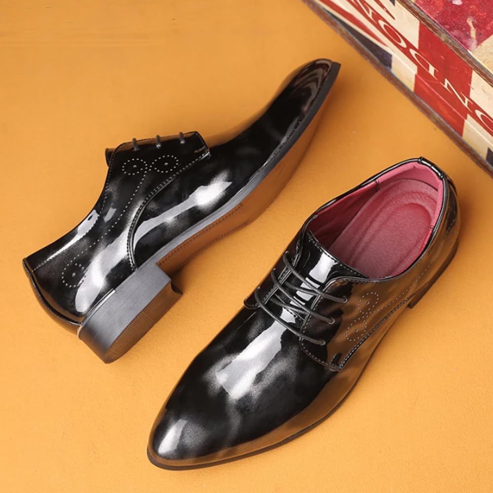 Schwarze Lacklederschuhe für Herren, elegantes Design, Schnürschuhe, glänzend, formell.