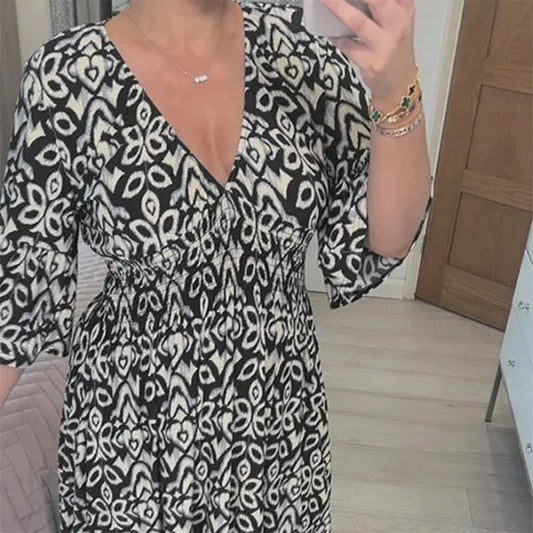 Dlouhé květinové šaty s výstřihem do V – Liora