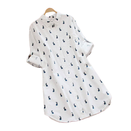 Podzimní šaty s králičím potiskem a klopovým límečkem – Elina