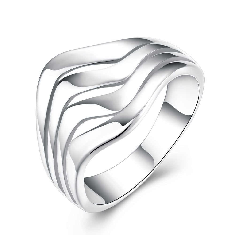 925 Sterling Silber Ring, vier Linien, glatt, Unisex, Mode, Hochzeit, Verlobung, Party.