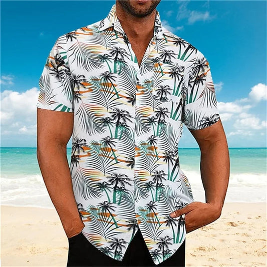 Männer Hawaiihemd mit Palmenmuster, kurzärmelig, Strand, tropisch, Sommermode.