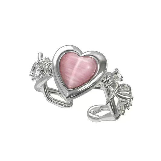 Silberring mit rosa Herzstein, Damenring, Schmuck, Geschenk, elegantes Design, modisch
