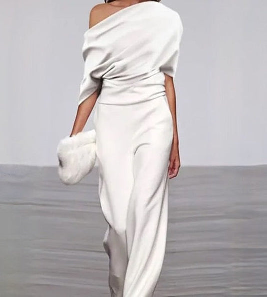 Podzimní bílý dámský overál s nadčasovým designem – Liva