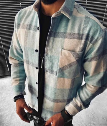 Unisex oversized kostkovaná košile s dlouhými rukávy a moderním designem – Elvano