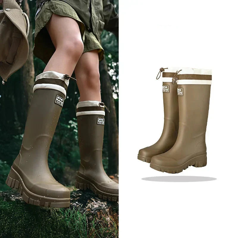 Dámské nepromokavé gumové boty retro vzhledu s protiskluzovou podrážkou – Arlena