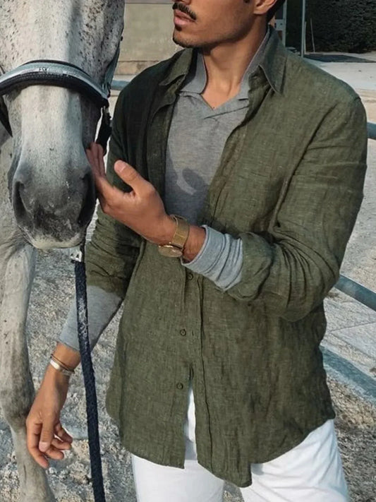 Lehká pánská košile z lnu s knoflíkovou légou – Fabio