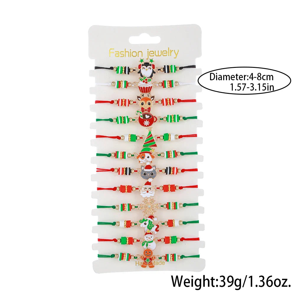 Weihnachtliche Armbänder Set, 12 Stück, rot-grün, elastisch, für Kinder, Schmuck, Geschenkideen.