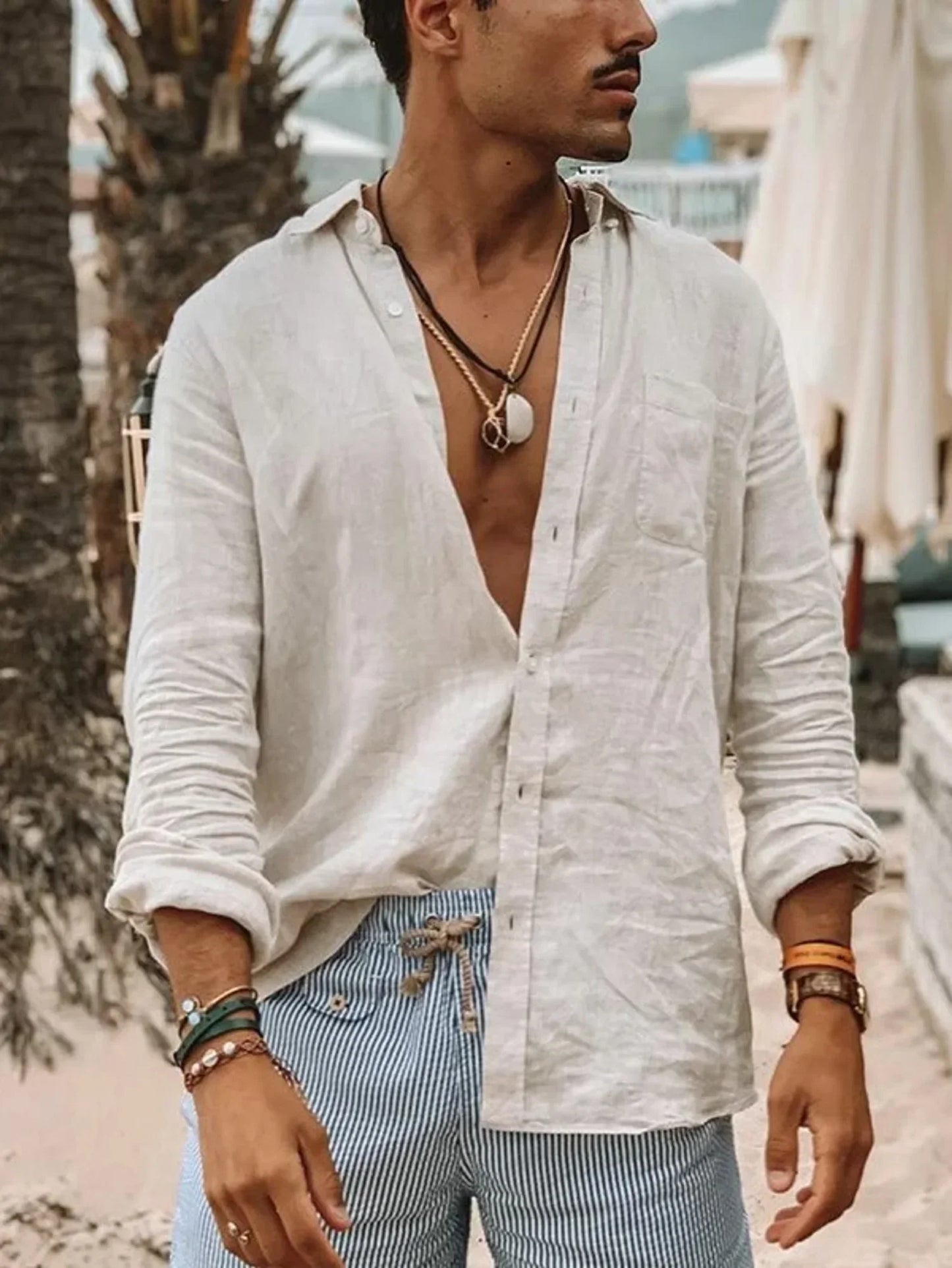 Lehká pánská košile z lnu s knoflíkovou légou – Fabio