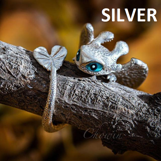 Silberner Drachenring mit blauen Augen, verstellbar, Fantasy-Schmuck, Geschenkidee.