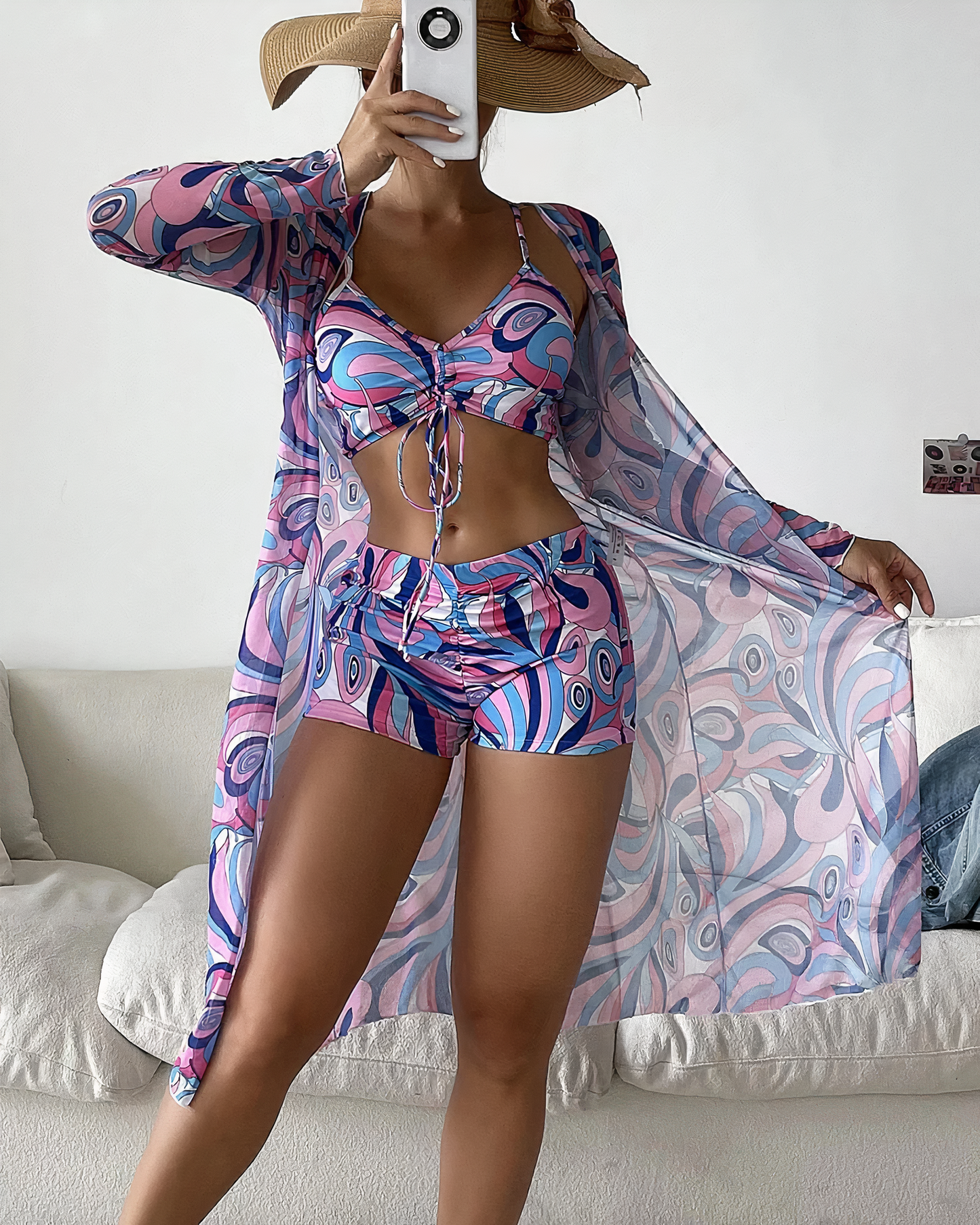 Trojdílný bikiny set s vysokým pasem a cover-up – Marisse