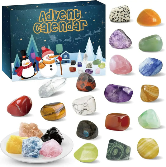 Adventskalender mit Edelsteinen, bunte Mineralien, Geschenkidee, Weihnachten, 24 Überraschungen.