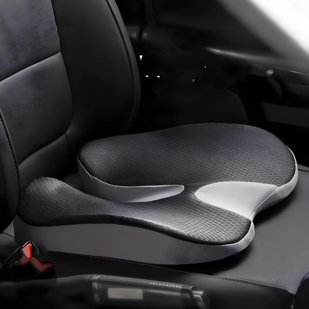 Orthopädisches Sitzkissen Auto, ergonomisch, schwarz-grau, Memory-Schaum, Rückenschmerzen Linderung.