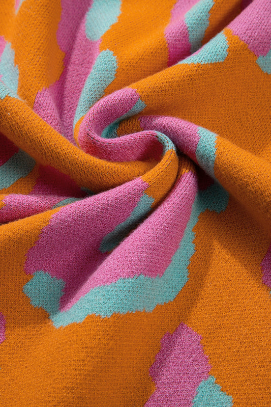 Dámský svetr s barevným blokem a leopardím vzorem a kulatým výstřihem – Liora