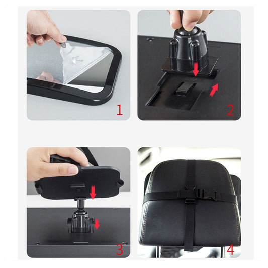 Auto-Kopfstützenhalterung Montageanleitung, schwarz, Schritt-für-Schritt, einfache Installation.