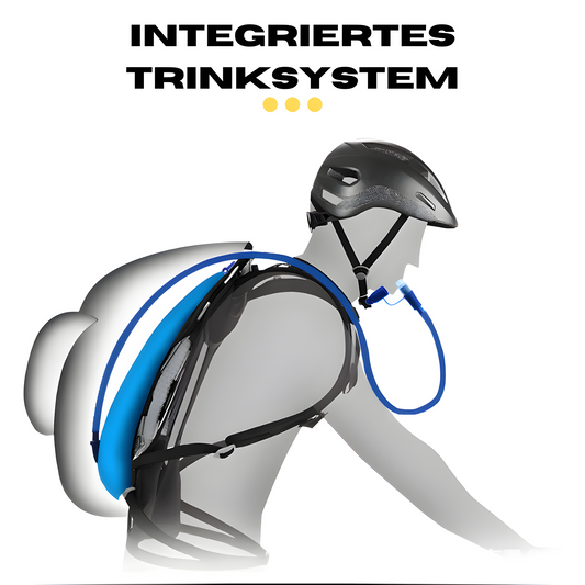 Fahrradrucksack mit integriertem Trinksystem, schwarz, ideal für Radfahrer, Outdoor-Aktivitäten.