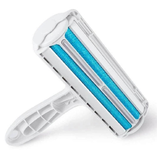 Weißer Tierhaarentferner mit blauem Stoffroller, Haustierhaarentferner für Kleidung und Möbel.