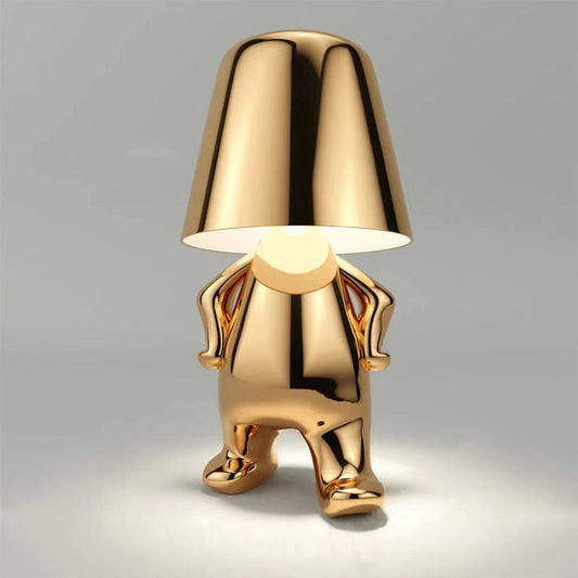 Goldene Tischlampe in menschlicher Form, modernes Design, Metall, Wohnzimmerbeleuchtung.