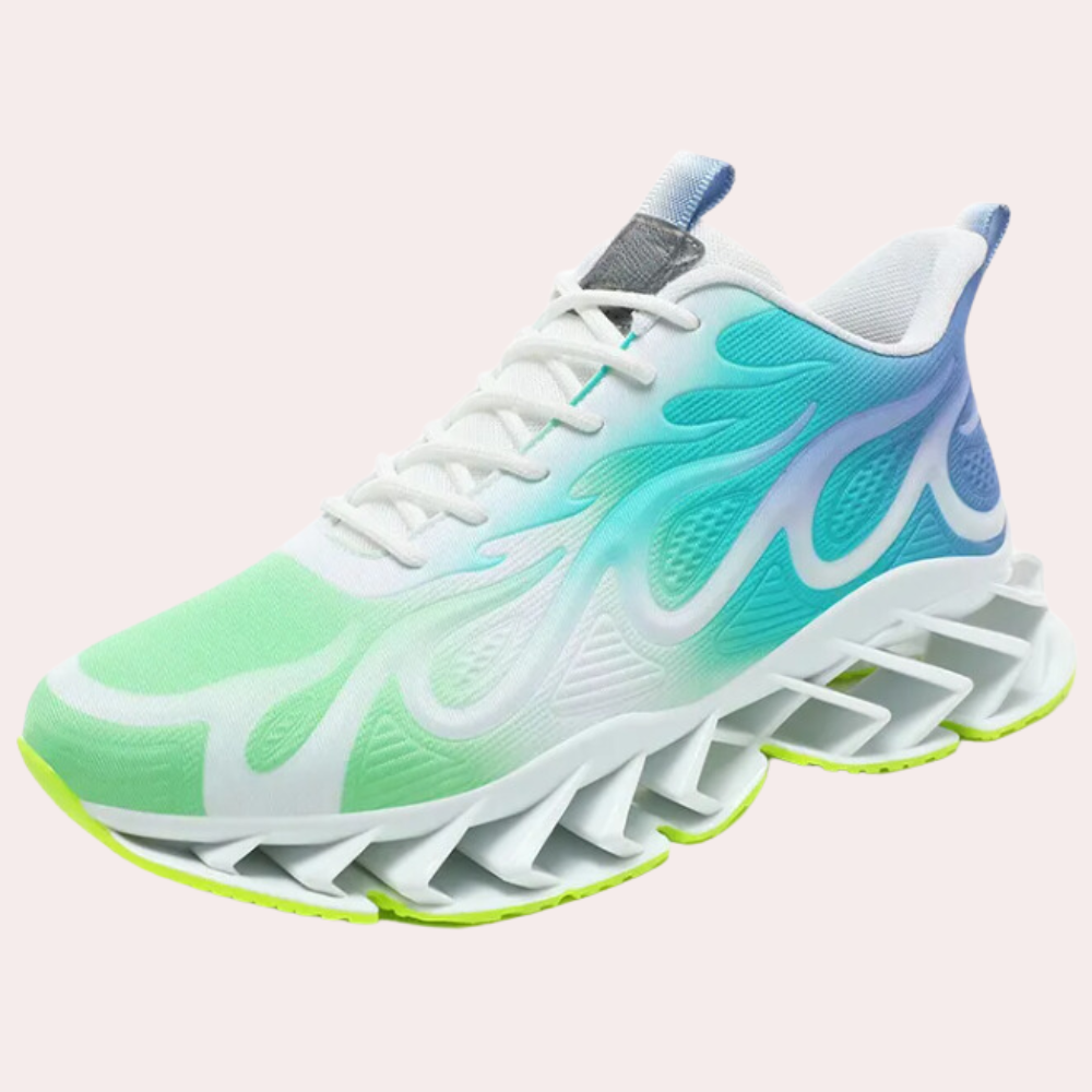Bunte Sportschuhe mit wellenförmigem Design, grün-blau Verlauf, weiße Sohle, Herren Sneaker.