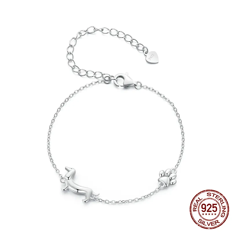 Silberarmband mit Dackelanhänger, verstellbar, 925 Sterling Silber, Damen Schmuck.
