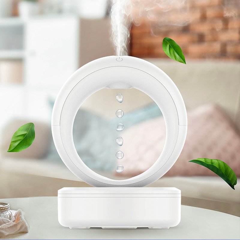 Weißer Anti-Schwerkraft-Luftbefeuchter, modern, rundes Design, für Zuhause, Luftfeuchtigkeit erhöhen.