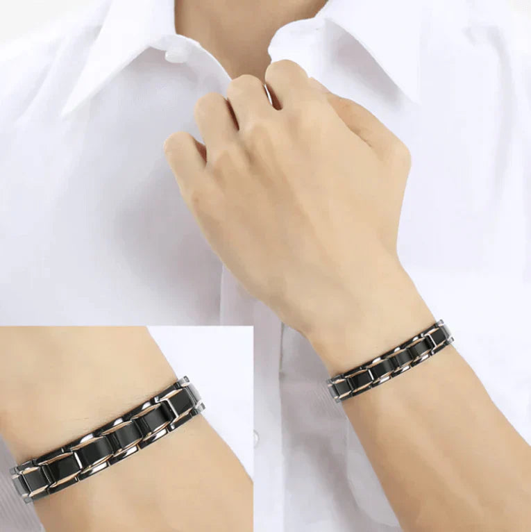 Herren Magnetarmband, schwarz-silber, Edelstahl, Gesundheitsarmband, modisches Accessoire