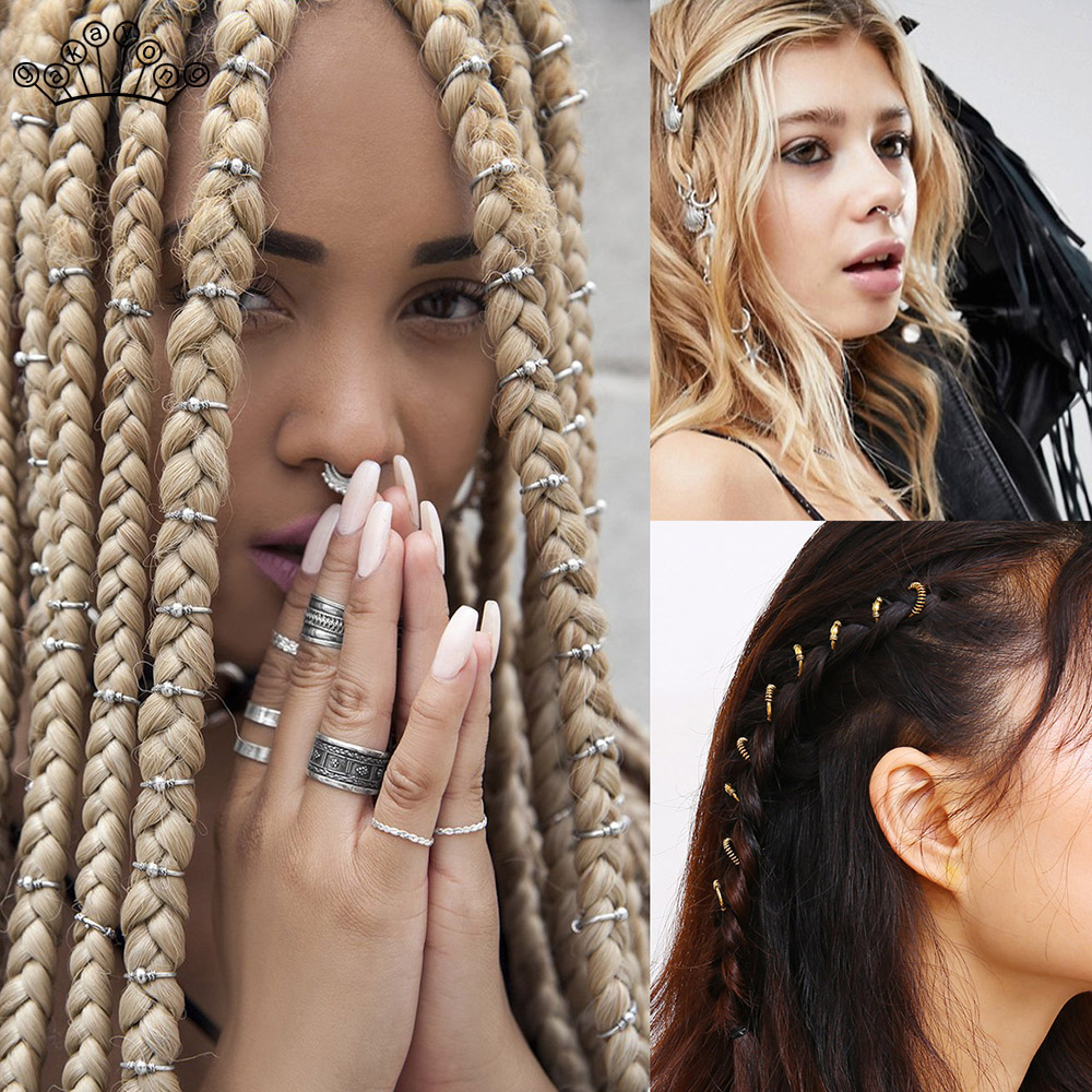 Blonde Zöpfe mit goldenen und silbernen Haarperlen, Vintage-Stil, Haarschmuck Accessoire.