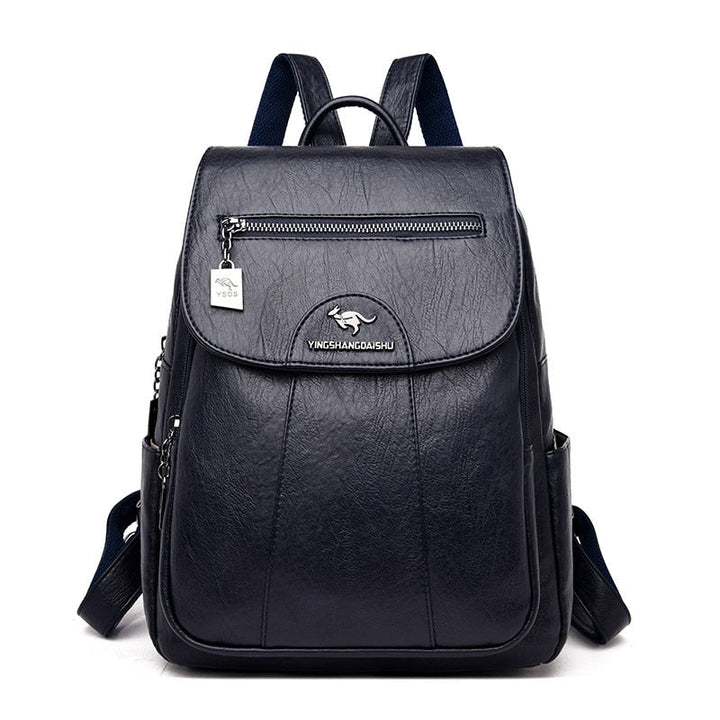 Schwarzer Leder-Rucksack mit Reißverschluss, modisch, geräumig, ideal für Reisen und Alltag.