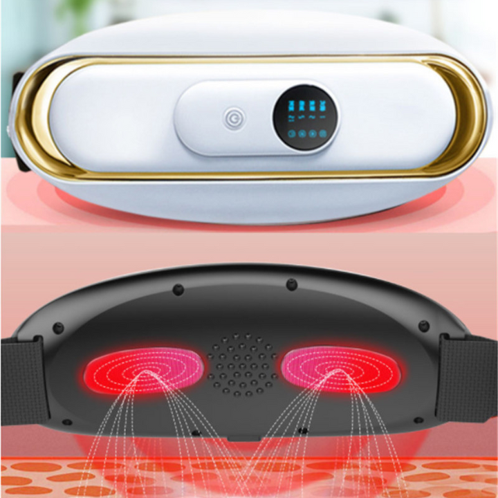 Elektrisches Nackenmassagegerät, weiß-gold, mit LED-Anzeige und Infrarot-Wärmefunktion.