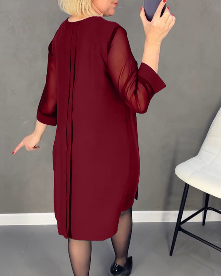 Elegantní podzimní šifónové šaty s detaily z jemné síťoviny – Gabrielle