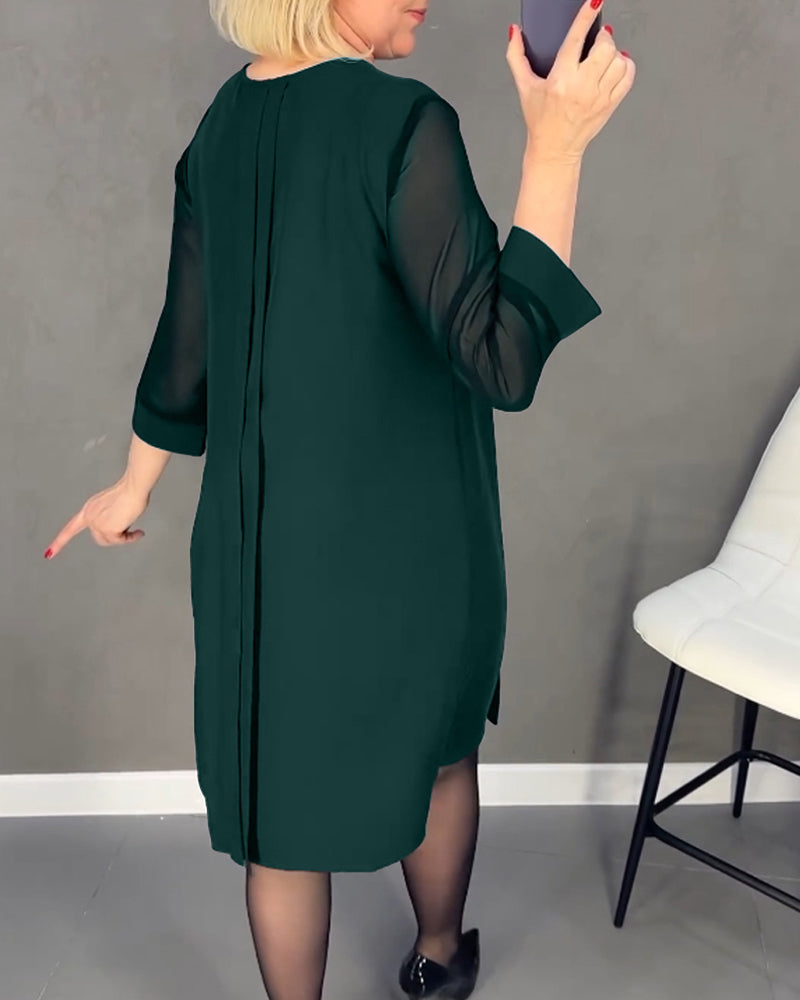 Elegantní podzimní šifónové šaty s detaily z jemné síťoviny – Gabrielle