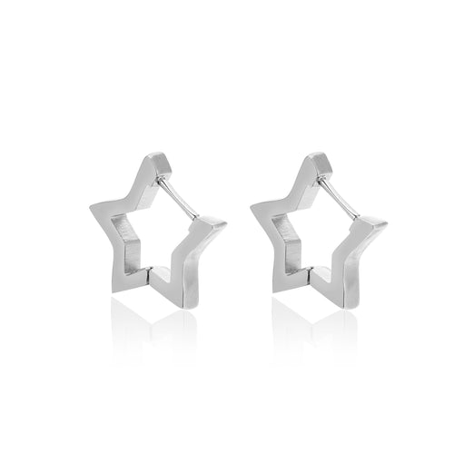 Silberne Stern-Ohrringe, geometrisches Design, modischer Schmuck, glänzend, Damenaccessoire.