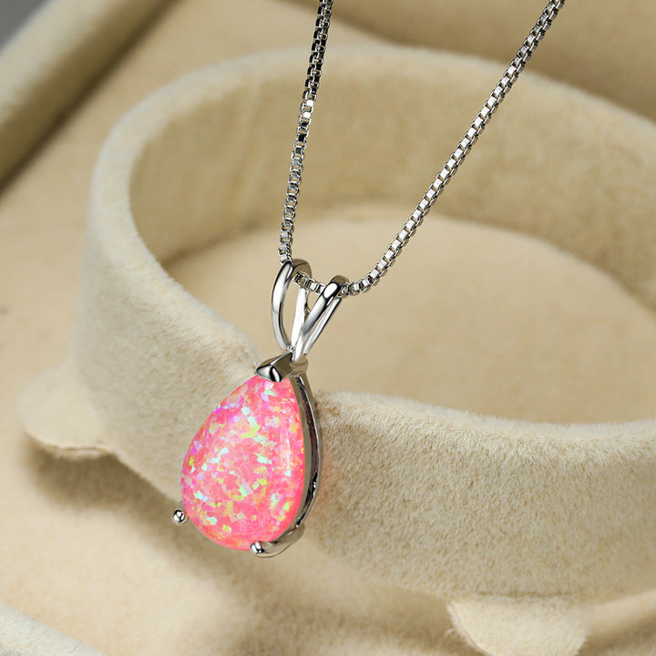 Silberkette mit rosa Opal-Anhänger, eleganter Schmuck, Damenaccessoire, Geschenkidee.
