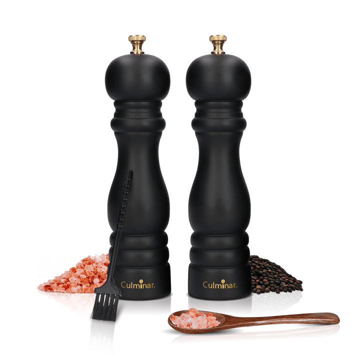 Schwarze Salz- und Pfeffermühlen-Set mit Himalaya-Salz und Pfefferkörnern, Culinar.
