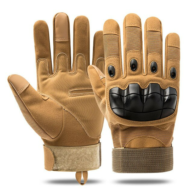 Taktische braune Handschuhe, Vollfinger, Touchscreen-fähig, für Sport und Motorrad.