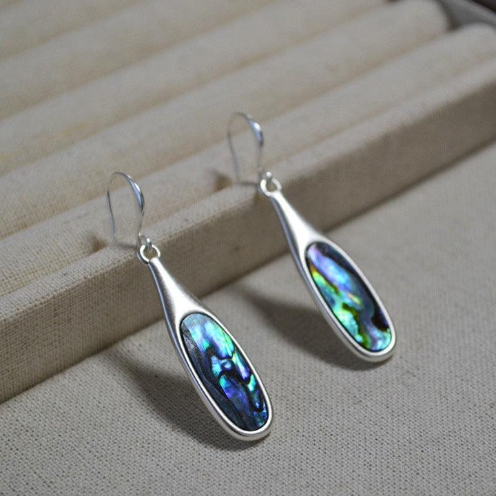 Silberne Ohrringe mit Abalone-Perlmutt, tropfenförmig, eleganter Schmuck, Geschenkidee.