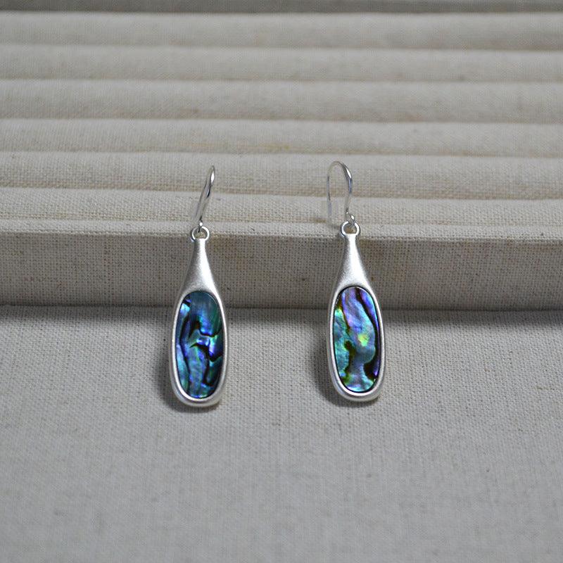 Silberne Ohrringe mit Abalone-Perlmutt, tropfenförmig, handgefertigt, Schmuck für Damen.