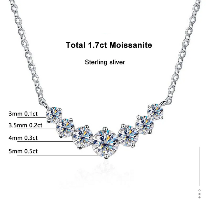 Moissanit Halskette 1,7 ct, Sterling Silber, funkelnde Steine, elegantes Schmuckdesign.