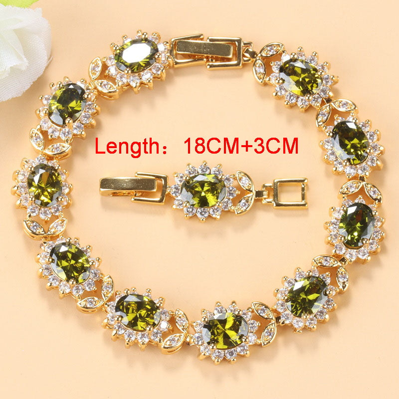 Goldenes Armband mit olivgrünen Zirkonia-Steinen, Damen-Schmuck, 18CM+3CM, elegant, modisch.