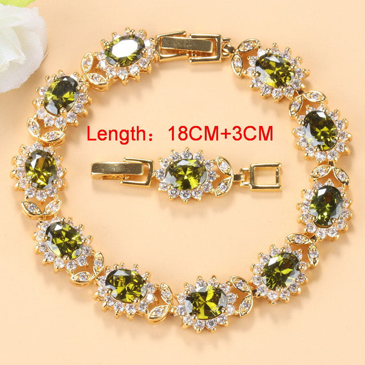 Goldenes Armband mit olivgrünen Zirkonia-Steinen, Damen-Schmuck, 18CM+3CM, elegant, modisch.