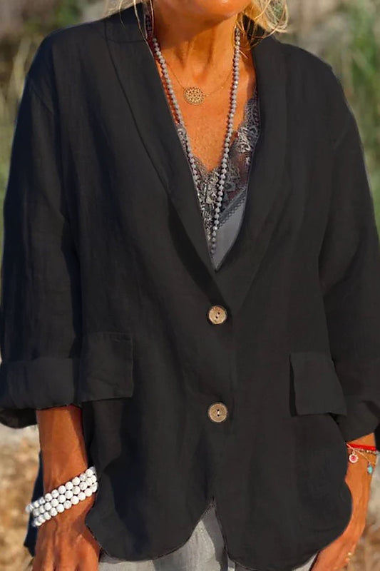 Podzimní lněný blejzr pro ženy s knoflíky – Clara