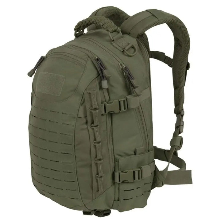 Olivgrüner taktischer Rucksack, robustes Nylon, MOLLE-System, Outdoor-Abenteuer, Wandern.