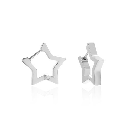 Silberne Stern-Ohrringe, Edelstahl, modisches Design, Damen-Schmuck, glänzend, elegant