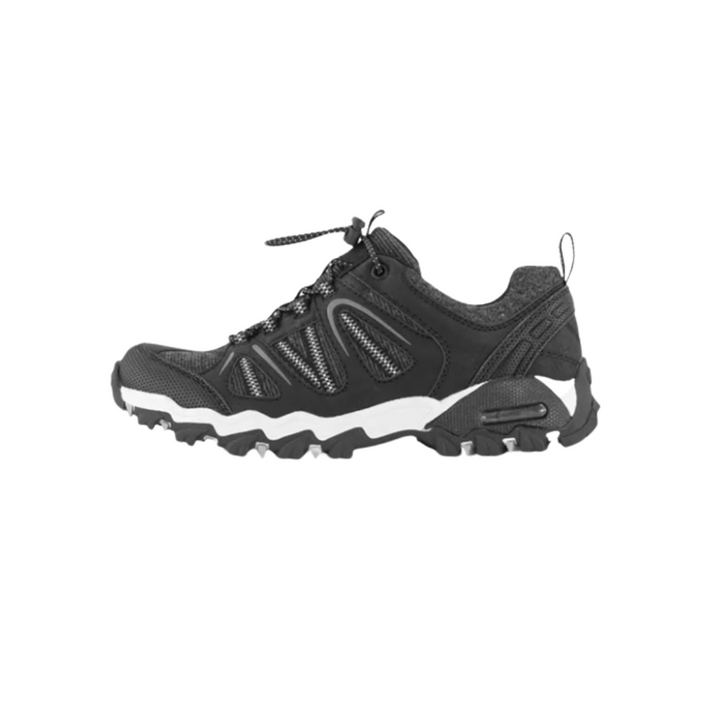 Schwarzer Wanderschuh, atmungsaktiv, rutschfeste Sohle, ideal für Outdoor-Aktivitäten.