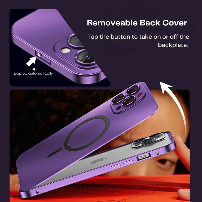 Lila Handyhülle mit abnehmbarem Rückcover, kompatibel mit iPhone, magnetisch, stoßfest.