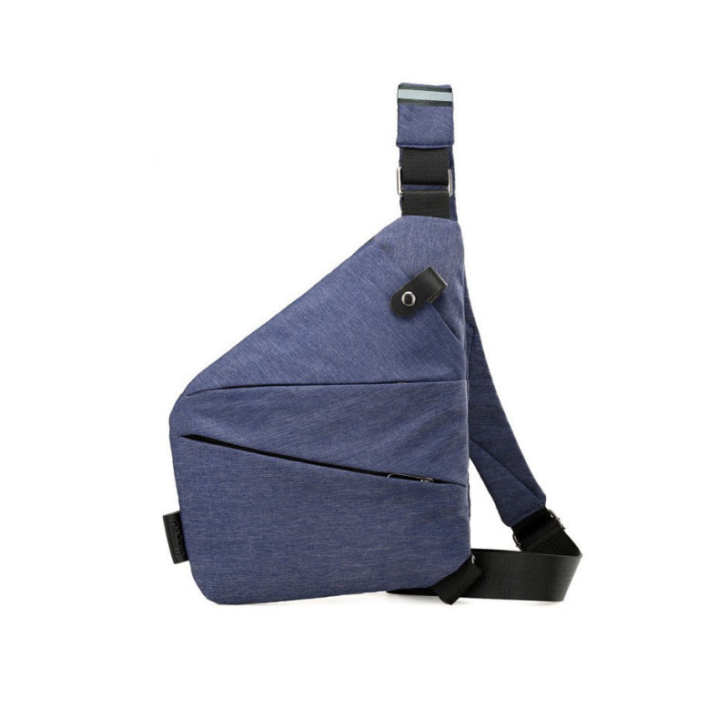 Blaue Umhängetasche, wasserabweisend, mit verstellbarem Gurt, ideal für Reisen und Alltag.