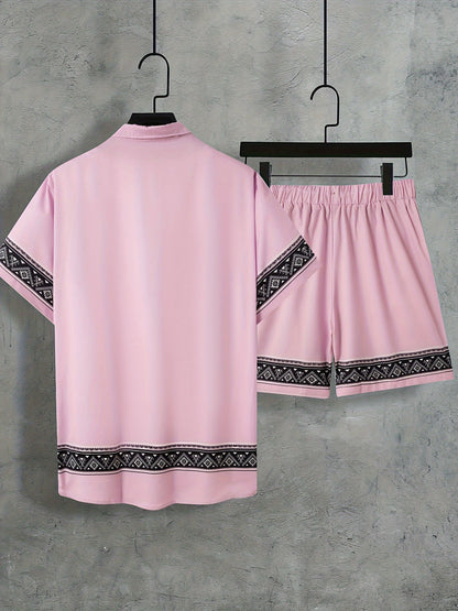 Boho letní set pánský dvoudílný košile a šortky uvolněný - Malik