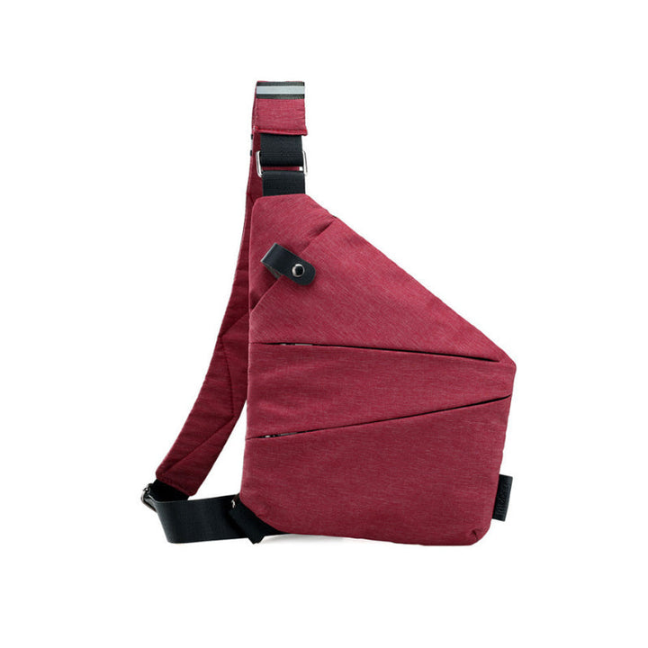 Rote Umhängetasche, wasserabweisend, mit verstellbarem Gurt, ideal für Reisen und Alltag.